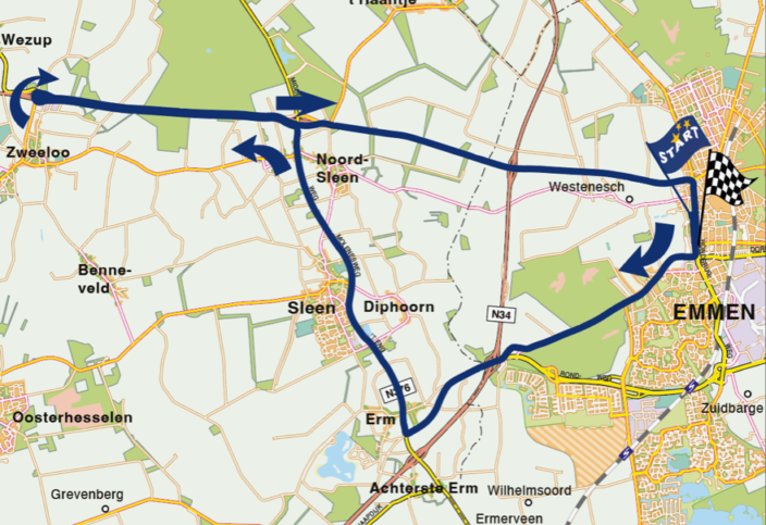 La carte détaillée du parcours du contre-la-montre des Championnats d'Europe 2023 de cyclisme