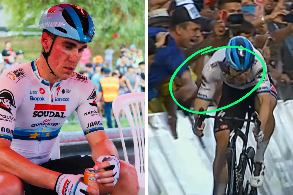 Fabio Jakobsen prend un coup d&rsquo;un spectateur en plein sprint