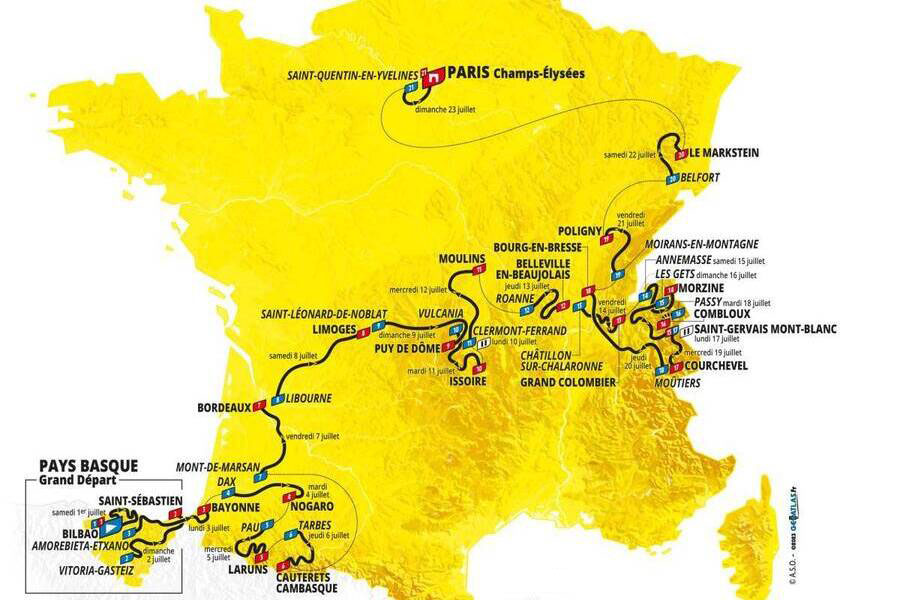 La carte d&eacute;taill&eacute;e du Tour de France 2023