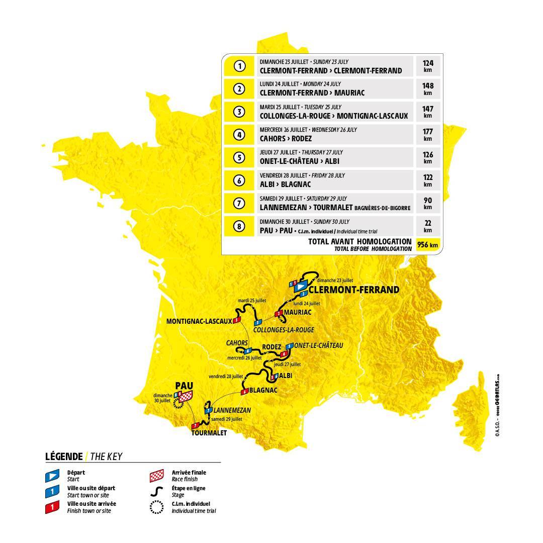 La carte d&eacute;taill&eacute;e du Tour de France Femmes 2023