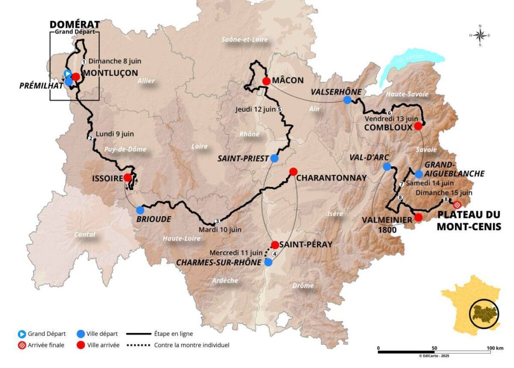 Le parcours du Crit&eacute;rium du Dauphin&eacute; 2025 d&eacute;voil&eacute; : un chrono et de la montagne