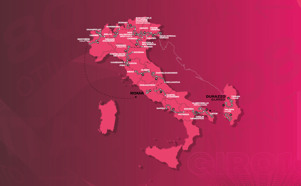 Le parcours du Giro 2025 d&eacute;voil&eacute; : routes blanches et le Finestre au programme