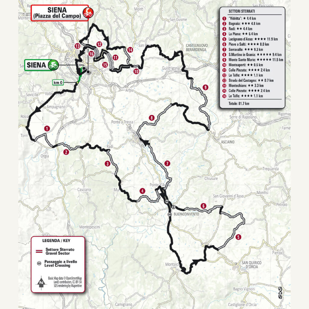 Strade Bianche 2025 : la carte du parcours