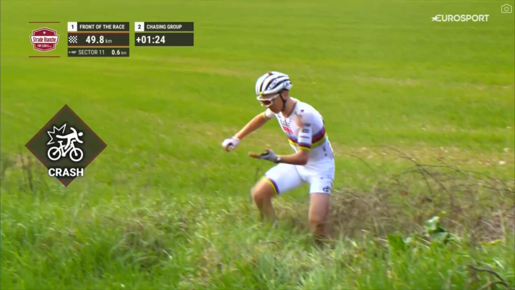 DIRECT : La grosse chute de Tadej Pogacar sur les Strade Bianche 2025 (vid&eacute;o)