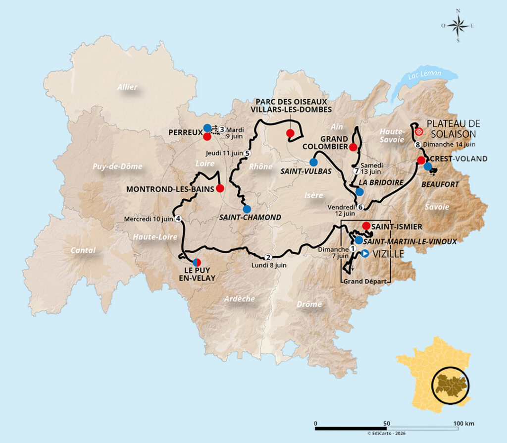 Le parcours du Tour Auvergne-Rh&ocirc;ne-Alpes 2026 d&eacute;voil&eacute; : un chrono et de la montagne